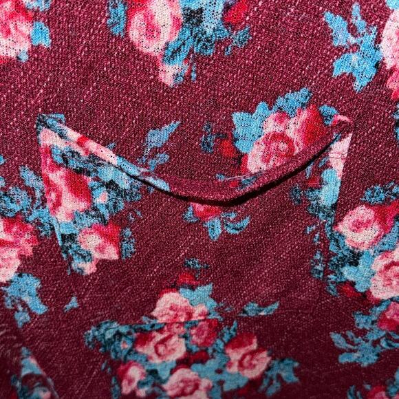 Lularoe Sarah Floral Duster Cardigan Size Medium Pockets Long Burgundy Red Blue - Picture 5 of 8